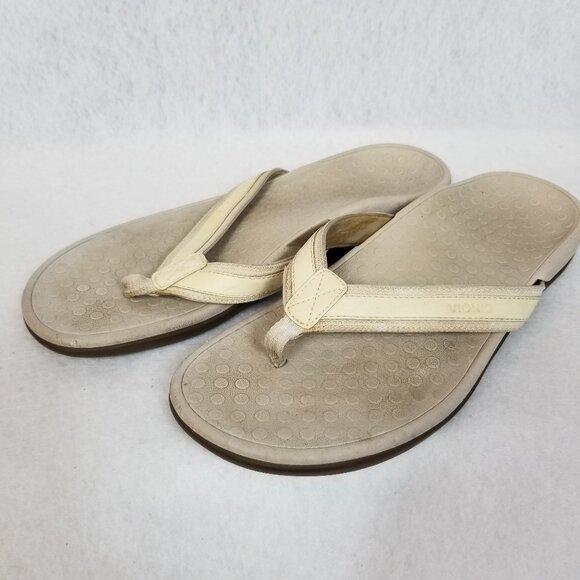 VIONIC Tide Women's Leather Orthotic Flip Flop Pale Yellow Size 10 ~ 4124 - Picture 1 of 7